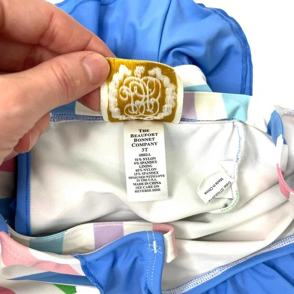 The Beaufort Bonnet Company striped bow ruffle swimsuit Sz 3T - Picture 8 of 8